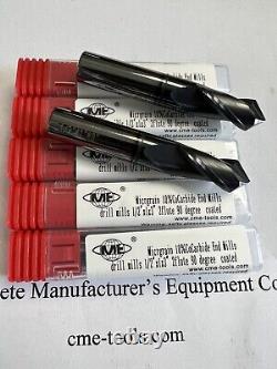 5pcs 1/2 Carbide Drill Mill Tialn Coated, 90 Degree Point Angle #1006-DMT-12