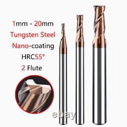 Carbide End Mill 2 Flute 1-20mm HRC55° CNC Slot Drill Milling Cutter Nano-Coated