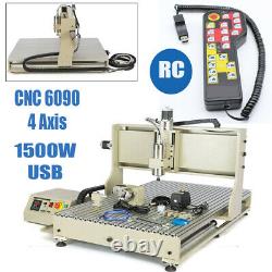 Usb 4 Axis 1500w Cnc 6090 Router Woodworking MILL Drill Cnc Cutting Machine W Rc